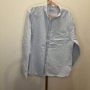 Outerknown The Artist Oxford Long Sleeve Button Down Shirt - White/Blue Size XXL